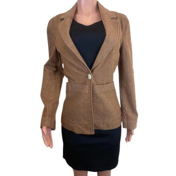 Dorothee Schumacher Womens Denim Fitted Blazer Jacket Size 2 Light Brown Career - Picture 1 of 14